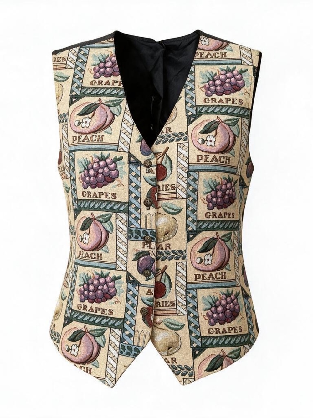 Bobbi Brooks Vintage 90s Tapestry Vest grapes peaches shabby chic
